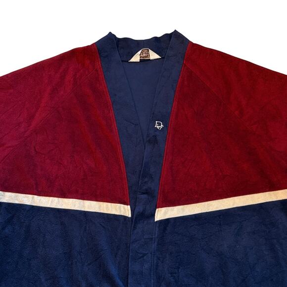 Vintage Christian Dior Bath Robe Mens One Size Blue Red Velour Lounge 80s *READ* - Picture 3 of 11